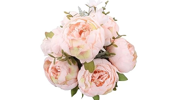 This image shows a lush bouquet of pink peonies alongside elegant red roses, illustrating the expensive floral comparison.