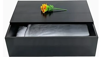 The image shows an ornate, gilded coffin, possibly one of the most expensive coffins featured.