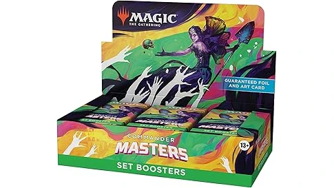 The image shows a collection of valuable collectible cards from the Commander Masters set.