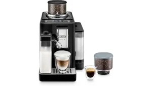 The image shows a sleek, professional home espresso machine, a top contender for the most expensive models.
