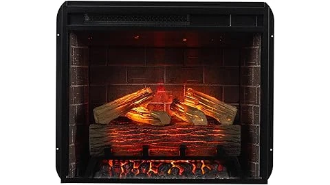 The image shows a modern electric fireplace with a realistic flame effect, illustrating expensive heating options.
