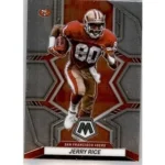 The image shows a collection of valuable trading cards featuring legendary wide receiver Jerry Rice, part of a top 10 list.