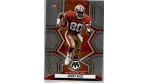 The image shows a collection of valuable trading cards featuring legendary wide receiver Jerry Rice, part of a top 10 list.