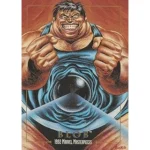 The image shows a collection of highly valuable 1990s Marvel trading cards featured in a blog post.
