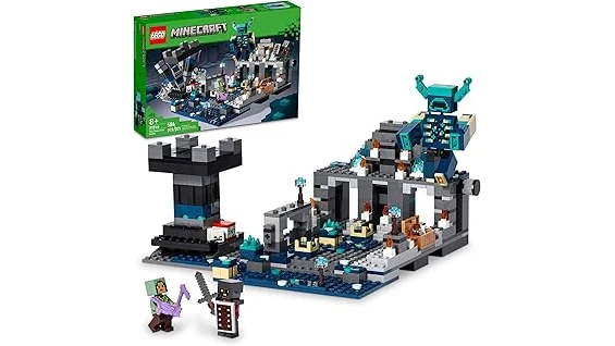 The image shows a collection of intricate brick-built structures representing popular in-game locations.