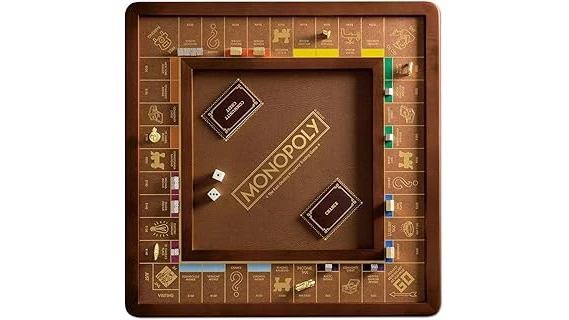 The image shows a luxurious Monopoly game board featuring iconic properties from the expensive end of the game.