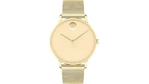 The image shows a luxurious wristwatch, likely one of the most expensive Movado watches featured.