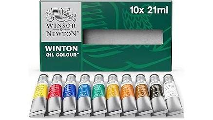 The image shows an artist's palette with vibrant oil paints, likely among the most expensive.