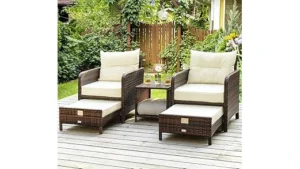 The image shows luxurious outdoor furniture, hinting at the Top 10 Most Expensive Patio Furniture Brands.