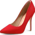 This image shows a selection of luxurious, high-heeled shoes with signature red soles.