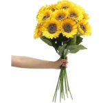 The image shows a striking, large sunflower with a vibrant yellow bloom and dark center.