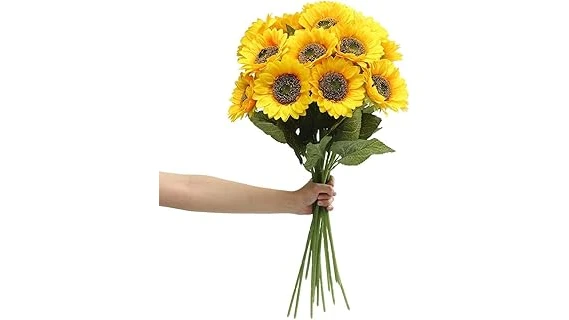 The image shows a striking, large sunflower with a vibrant yellow bloom and dark center.