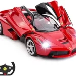 The image shows a sleek, red sports car parked on a road, possibly for a comparison of expensive vehicles.