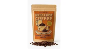 This image shows a luxurious mug of exotic, expensive coffee alongside its unique, refined origin.